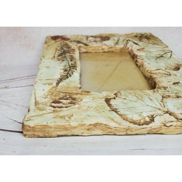 Rare Vintage Stone Leaf Embossed Freestanding Picture Photo Frame - Picture 2 of 12